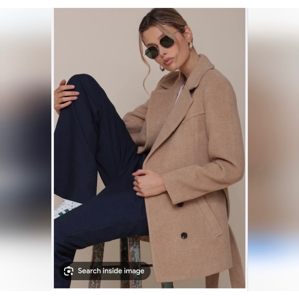 Avec Les‎ Filles Camel Wool Blend Belted Peacoat Classic Parisian Coat Small